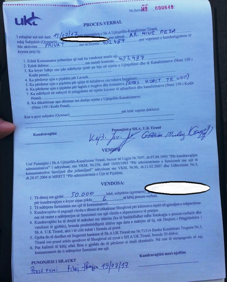 BASHKIA E TIRANES/ Aksioni i Task-Forcës së ujit, ndërpriten 2325 lidhje të paligjshme