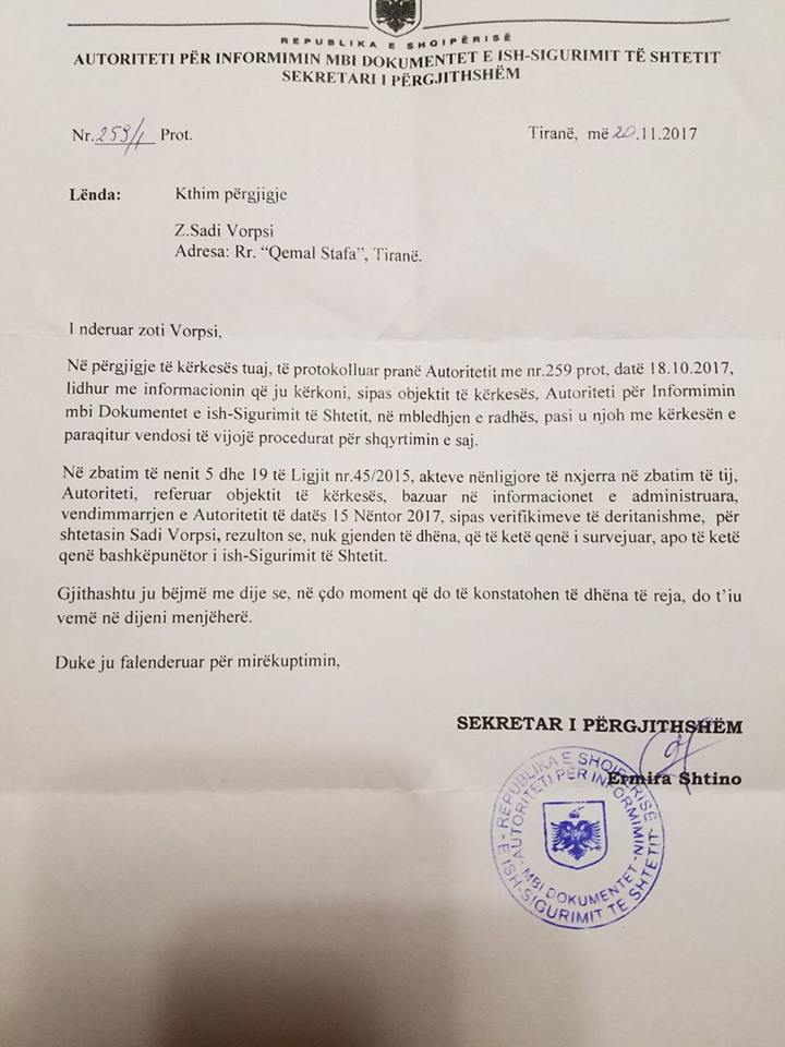 Lidhjet e politikanëve me ish-Sigurimin, deputeti i PS publikon dokumentin