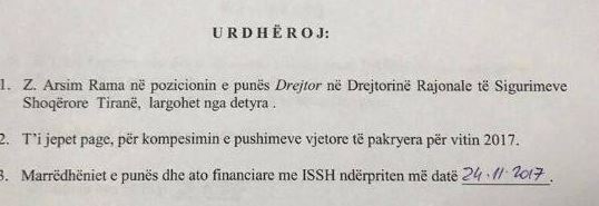 FAKSIMILE/ Tensionet PS-LSI, shkarkohet vëllai i Luan Ramës si Drejtor i Sigurimeve Shoqërore