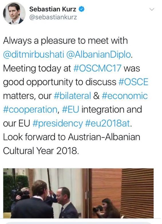 Integrimi në BE, Bushati takon kancelarin e zgjedhur të Austrisë