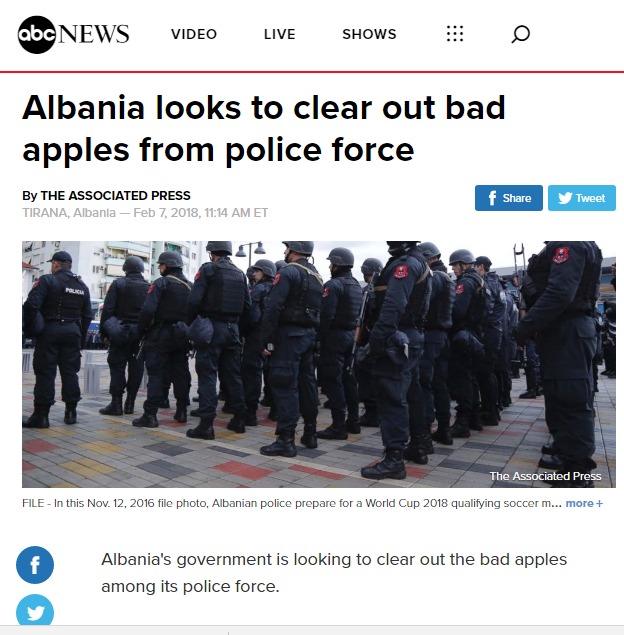 Mediat e huaja: Shqipëria kërkon të pastrojë policinë nga ‘mollët e kalbura’