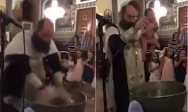VIDEO/ Ky është pagëzimi më i dhunshën, prifti grek përplas 3 herë foshnjen
