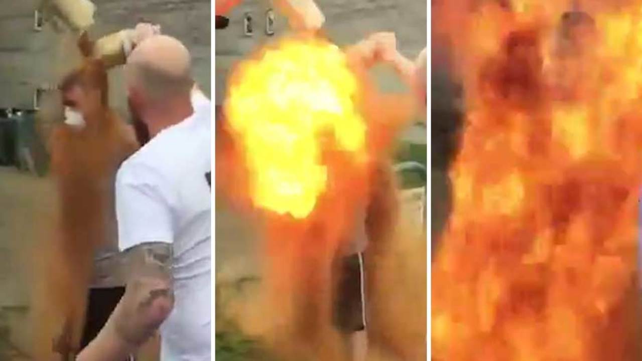 Plagoset rëndë pogradecari, i plasi në dorë bidoni me benzinë