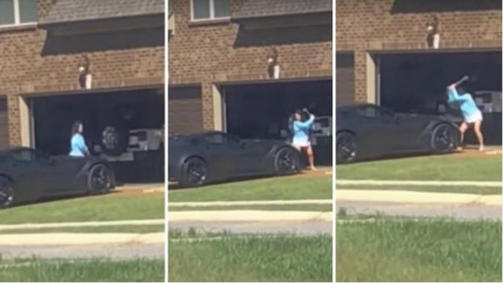 Ai e tradhton, ajo i shkatërron supermakinën me një shkop