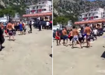 VIDEO/ Përleshje masive në plazhin e Shëngjinit, policia: U goditën me sende të forta