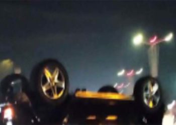 FOTO/ Misteri i aksidentit në Tiranë/ Makina e blinduar dhe me targa ruse përmbyset në Laprakë