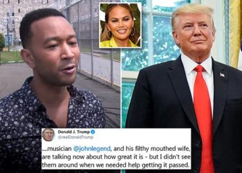 FOTO/ “Gojë pisët”, Trump sulmon ashpër këngëtarin John Legend dhe bashkëshorten e tij