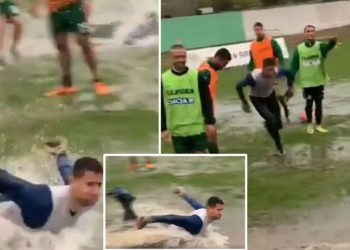 VIDEO/ Stadiumi shqiptar kthehet “në pishinë”, media e huaj poston momentet nga stërvitja e Egnatias
