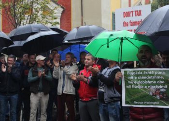 “Duam rimbursime”, fermerët e Myzeqesë protestë te Ministria e Bujqësisë në mes të shiut