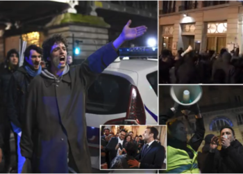 VIDEO+FOTO/ Presidenti Emmanuel Macron rrethohet nga protestuesit, policia e largon me makinë të blinduar