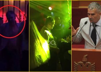 VIDEO/ “Dashnia haram”, Kujtim Gjuzi e kaloi Shën Valentinin me tre bionde në tavolinë