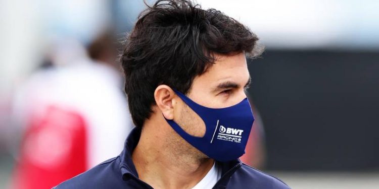 BUDAPEST, HUNGARY - JULY 18: Sergio Perez of Mexico and Racing Point walks in the Paddock before final practice for the F1 Grand Prix of Hungary at Hungaroring on July 18, 2020 in Budapest, Hungary. (Photo by Peter Fox/Getty Images)