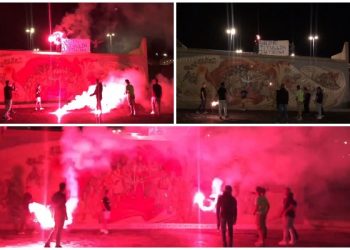 VIDEO/ Këngë dhe flakadanë, Tirana merr një urim për fitimin e titullit nga Maqedonia