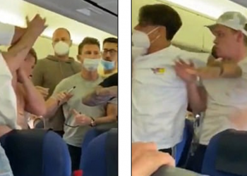 Nuk mbanin maskën, plasin grushtat brenda në avion (VIDEO)