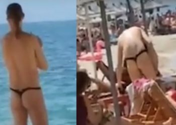 VIDEO/ Një burrë filmohet teksa bën plazh me tanga në Vlorë