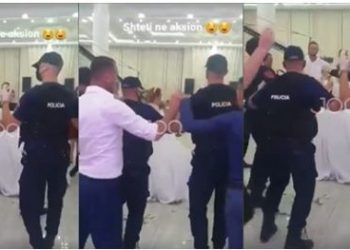 VIDEO/ Policët nisen të ndalojnë dasmën në Shkodër, por ia marrin valles me dasmorët
