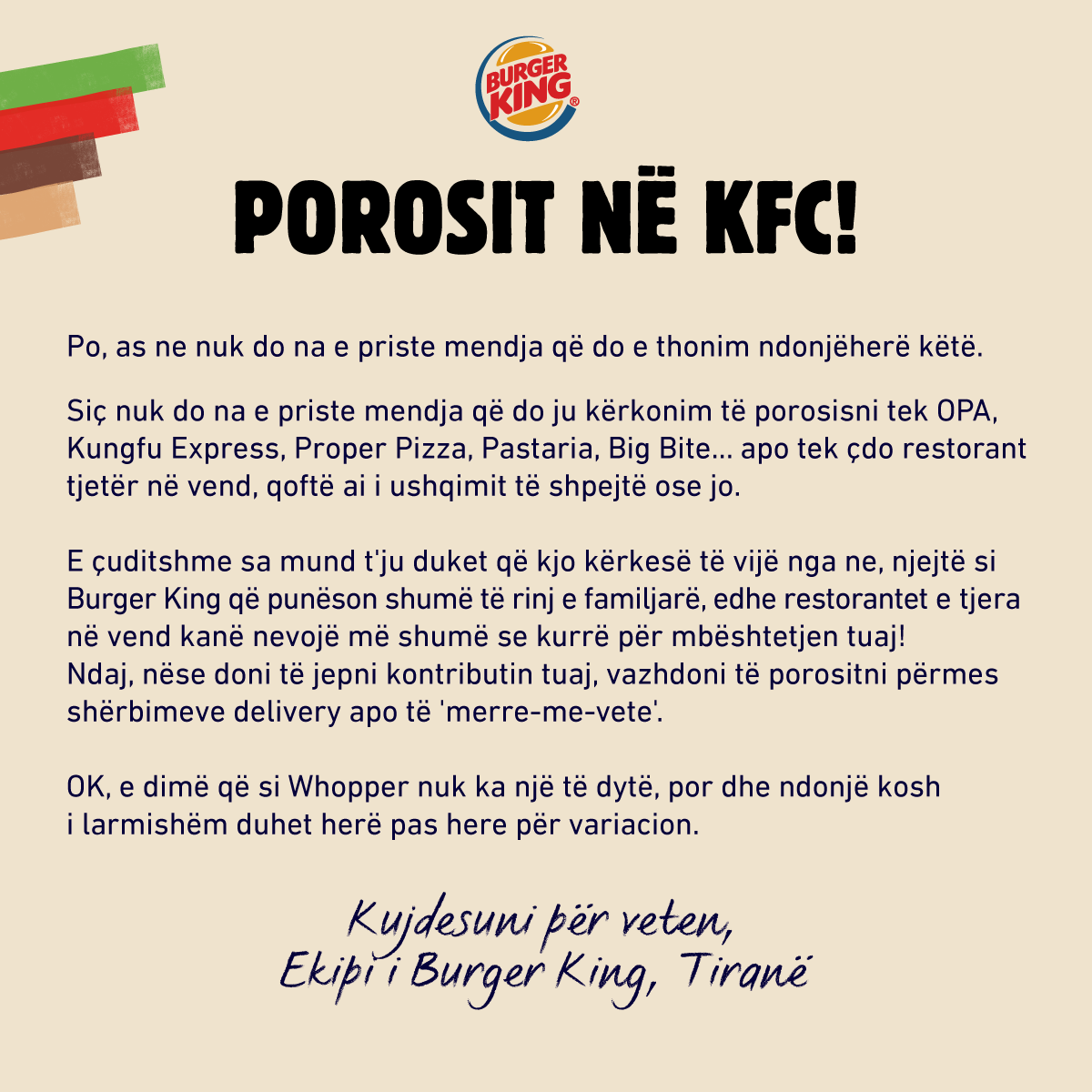 Burger King solidarizohet me konkurentët: “Të mbështesim njëri-tjetrin!”