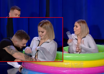VIDEO/ Kejvina Kthellës i zbërthehet bluza në studio dhe i del… Romeo: Avash moj se kemi kamarierin në dhomë