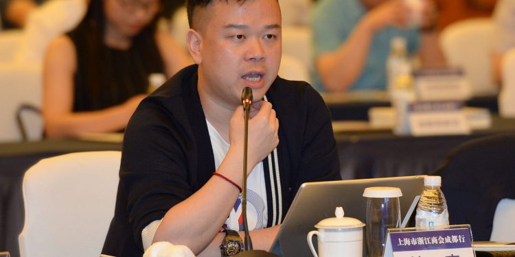 CHENGDU, CHINA - MAY 25: Lin Qi, Chairman and CEO of Yoozoo Games Co., Ltd, speaks during a meeting on May 25, 2018 in Chengdu, Sichuan Province of China. (Photo by Zhang Zhi/Red Star News/VCG via Getty Images)