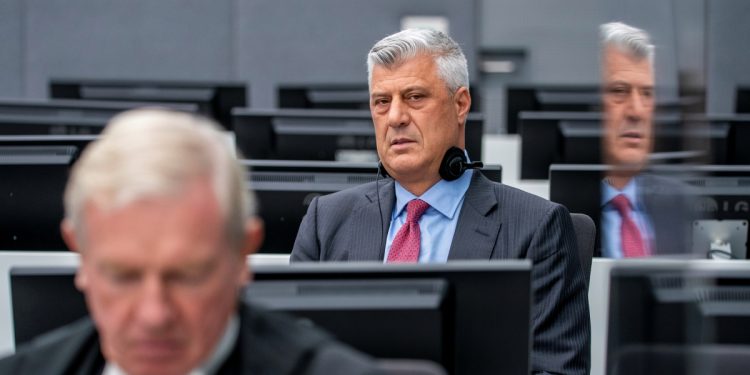 Former Kosovo President Hashim Thaci, who resigned and was taken into custody of a war crimes tribunal, appears for the first time before the Kosovo Specialist Chambers in The Hague, Netherlands November 9, 2020.  Jerry Lampen/Pool via REUTERS