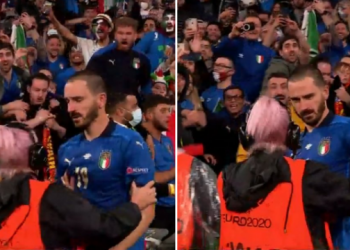 VIDEO: Moment qesharak në gjysmëfinale, sigurimi ngatërron Bonuccin me tifozin