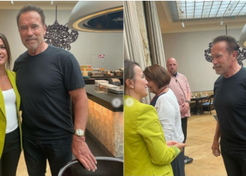 Rudina Hajdari takon Schwarzenegger në Vjenë: Nuk ka nevojë për prezantim