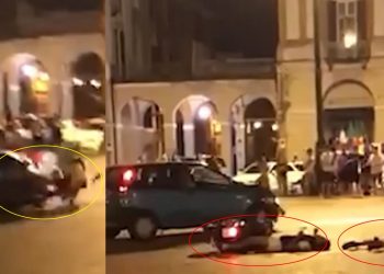 VIDEO/ Shqiptari përplas motorin me dy pasagjerë, momenti i aksidentit të rëndë gjatë festimit të fitores së Italisë me Spanjën