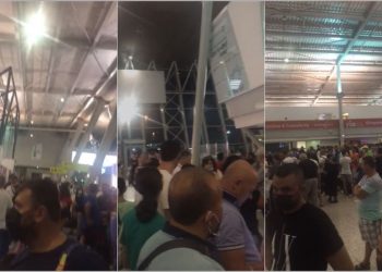 FOTO/ Pa distancë fizike dhe pa maska. Fluks udhëtarësh në Rinas, qytetarët grumbullohen brenda aeroportit