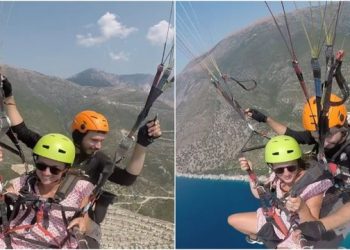 VIDEO/ Hobi i ri i Rudina Hajdarit, shfaqet duke u hedhur me parashutë nga lartësitë
