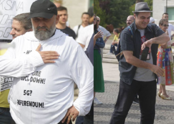 FOTO/ Kaloi rëndë COVID, por Altin Goxhaj dhe Alfred Çako protestojnë kundër vaksinimit: Do na fusin çipin, rroftë Trump