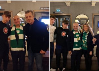 FOTOT/ Ilir Meta ‘zbarkon’ në Skoci, tifo për skuadrën e zemrës Celtic, kundër… Myrto Uzunit