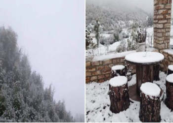 FOTO/ Dëbora e parë ka ‘trokitur’ në Juglindje të vendit, shtëpitë dhe pemët “vishen” nga ngjyra e bardhë