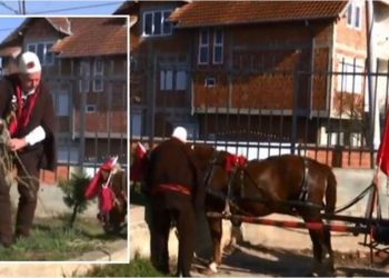 E veçantë! Qytetari nga Podujeva niset me kalë dhe me flamur kombëtar për të votuar