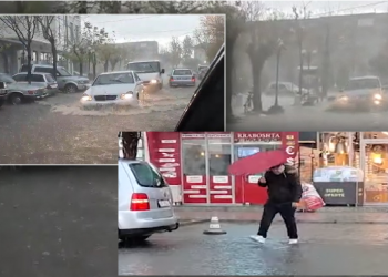 Rrugët në Shkodër shndërrohen në ‘lumenj’ nga reshjet e dendura të shiut/ Probleme për kalimin e qytetarëve dhe automjeteve