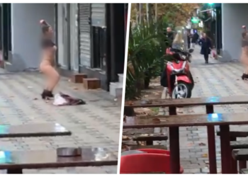 VIDEO / Vajza në Tiranë, zhvishet dhe kërcen para dyqanit, kalimtarët vënë duart në kokë