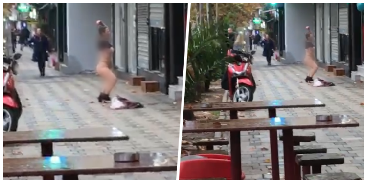 VIDEO / Vajza në Tiranë, zhvishet dhe kërcen para dyqanit, kalimtarët vënë duart në kokë