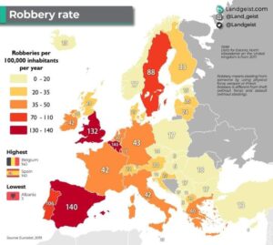 Shqipëria kampione në Evropë, është shteti më me pak vjedhje/ Rekordin e mbajnë Belgjika dhe Spanja