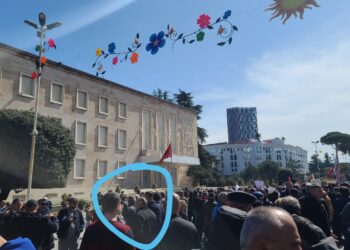 FOTOT/ “Shtëpia e Lirisë” në aksion: Eksponentët e Berishës e Metës në krye të protestës, Balliu e Brahimllari në rreshtin e parë