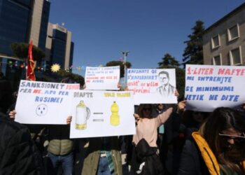 FOTOLAJM/ Protesta për rritjen e çmimeve, ‘Shtëpia e Lirisë’ kundër sanksioneve ndaj Rusisë