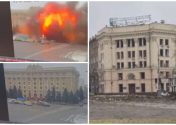 VIDEO tronditëse/ Ushtria ruse godet me raketë ndërtesën e bashkisë në Kharkiv. Flakët dhe tymi përpijnë godinën dhe makinat