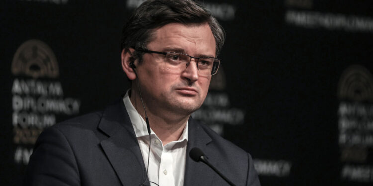 Ukrainian Foreign Minister Dmytro Kuleba holds a press conference on March 10 in Antalya, Turkey. (Ozan Güzelce/ dia images/Getty Images)