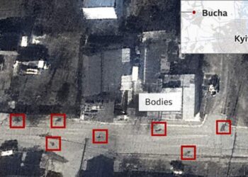 Pamje të rënda: Imazhet satelitore kapin viktimat ukrainase të hedhura në mes të rrugës në Bucha