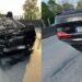 FOTO/ Ditë aksidentesh, “Audi A8L” përmbyset në autostradën Tiranë-Durrës