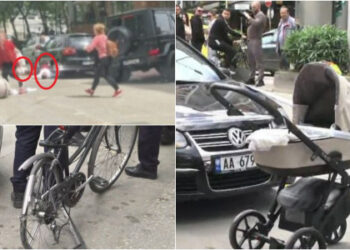 FOTO/ Karroca e foshnjës e rrëzuar, çifti i shtrirë në mes të rrugës: Ja pamjet pak pas aksidentit të rëndë në Rrugën e Kajavës