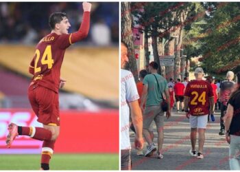 FOTO/ Kumbulla, pikë referimi për tifozët e Romës: Ultrasi verdhekuq shkon në stadium me fanellën e shqiptarit