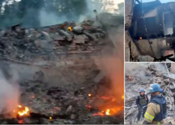 VIDEO+FOTO/ Bomba ruse mbi shkollën në Luhansk. Ndërtesa e shkatërruar dhe e përfshirë nga flakët, dyshohet për 60 viktima. Ishin strehuar 90 persona