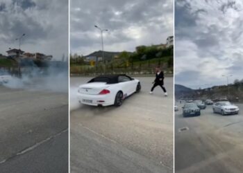 VIDEO/ “Çmenduri” në rrugët e Tiranës, i riu bën drift në mes të autostradës, për pak i merr jetën shokut