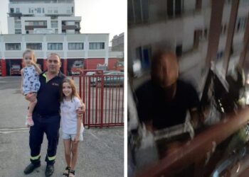 FOTO/ I shpëtoi dy vajzat, babai gjen zjarrfikësin hero të Tiranës dhe shkon ta falënderoje bashkë me vogëlushet