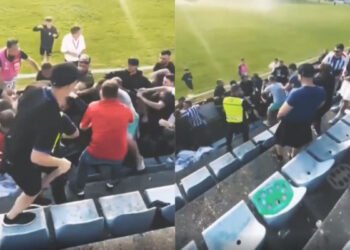 VIDEO/ Përleshja e tifozëve të Tiranës në Luksemburg, mbështetësit bardheblu zihen me njëri-tjetrin