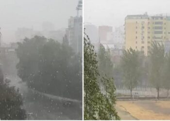 ‘Çmendet’ moti! Tirana përfshihet nga reshje të dendura shiu dhe breshëri (Video)